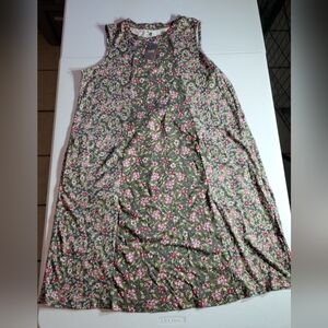 NWT J Jill Lg Floral Sleeveless Maxi Shift Dress - Pink Floral On Green